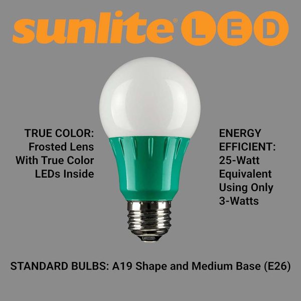 3Pk - Sunlite 3w LED A19 Green Colored Non-Dimmable Bulb - 25w Equiv Online Sale