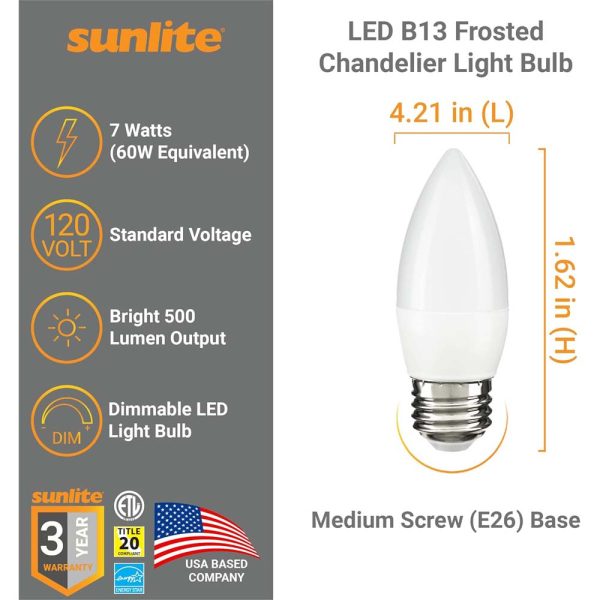 6Pk - Sunlite 7w LED B13 Decorative Chandelier E26 5000K Bulb - 60W Equiv Online Hot Sale