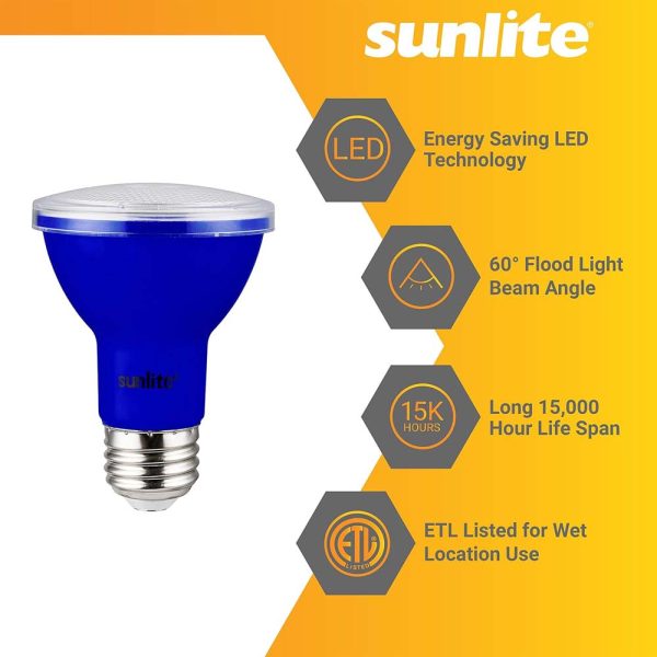 Sunlite 3w LED PAR20 Blue Colored Recessed E26 Base Floodlight Bulb - 50W Equiv on Sale