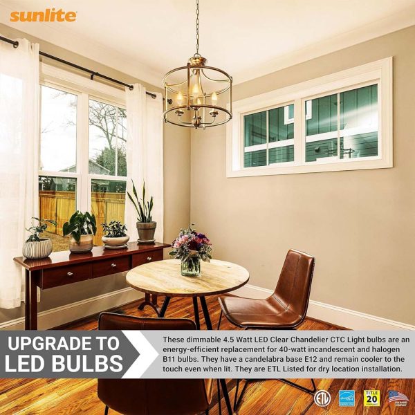 Sunlite 4.5w LED B11 Clear Chandelier CTC E12 Base 2700K Bulb - 40W Equiv Online Sale