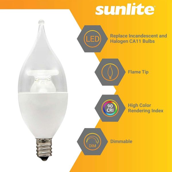 Sunlite 4.5w LED CA11 Clear Chandelier CFC E12 Base 2700K Bulb - 40W Equiv Fashion