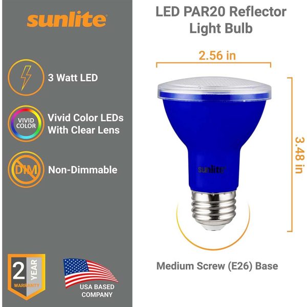 Sunlite 3w LED PAR20 Blue Colored Recessed E26 Base Floodlight Bulb - 50W Equiv on Sale