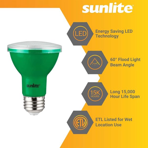 Sunlite 3w LED PAR20 Green Colored E26 Base Floodlight Bulb - 50W Equiv For Sale