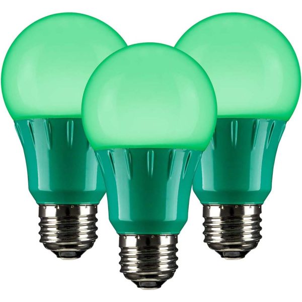 3Pk - Sunlite 3w LED A19 Green Colored Non-Dimmable Bulb - 25w Equiv Online Sale