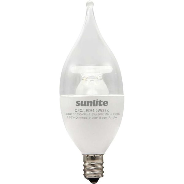 Sunlite 4.5w LED CA11 Clear Chandelier CFC E12 Base 2700K Bulb - 40W Equiv Fashion