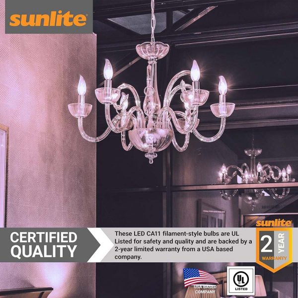 Sunlite 5w LED Filament CA11 Flame Tip Chandelier E12 5000K Bulb - 60W Equiv For Cheap