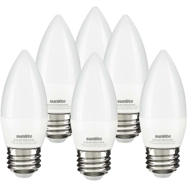 6Pk - Sunlite 7w LED B13 Decorative Chandelier E26 5000K Bulb - 60W Equiv Online Hot Sale