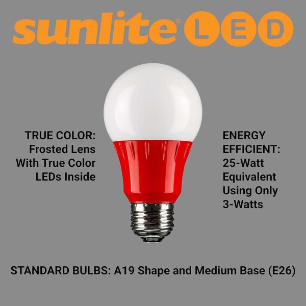 3Pk - Sunlite 3w LED A19 Red Colored Light Non-Dimmable Bulb - 25w Equiv For Cheap