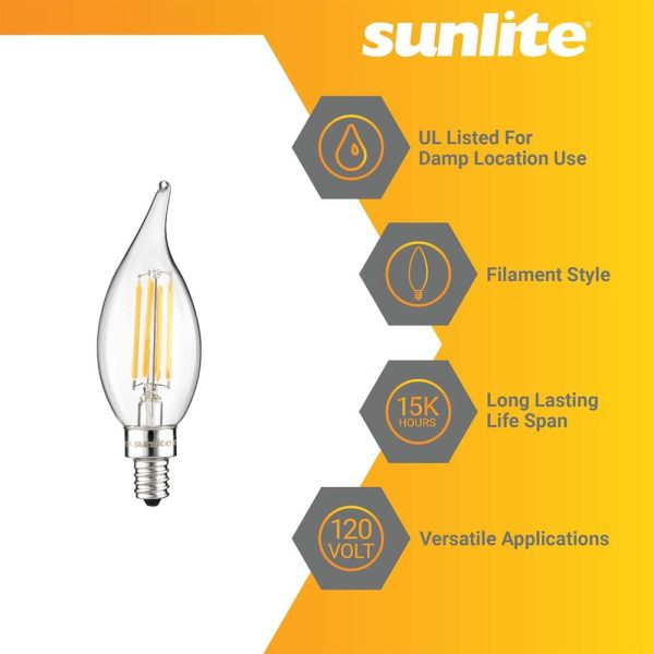 Sunlite 4w LED Filament Flame Tip Chandelier E12 2700K Bulb - 40W Equiv Online Sale