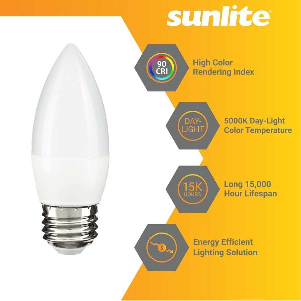 6Pk - Sunlite 7w LED B13 Decorative Chandelier E26 5000K Bulb - 60W Equiv Online Hot Sale