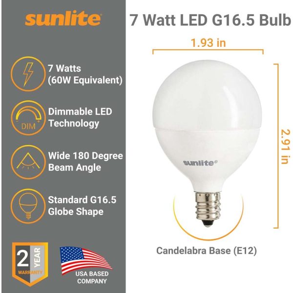 6Pk - Sunlite 5w Led G16.5 GlobeE12 Candelabra Frosted Dimmable Light Bulb For Cheap