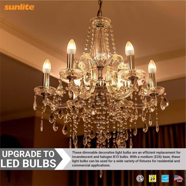 6Pk - Sunlite 7w LED B13 Decorative Chandelier E26 3000K Bulb - 60W Equiv Hot on Sale