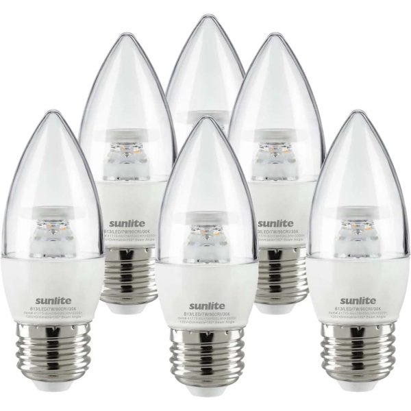 6Pk - Sunlite 7w LED B13 Decorative Chandelier E26 3000K Bulb - 60W Equiv Hot on Sale