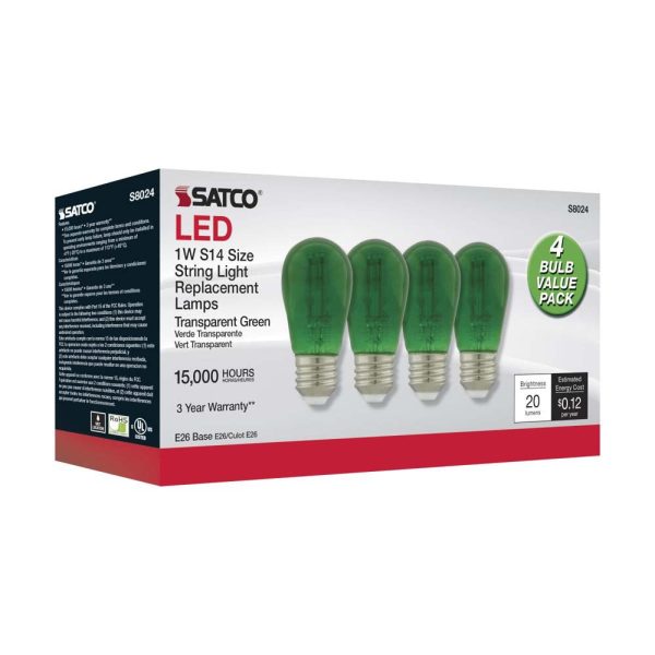 4Pk - 1W S14 LED Filament Green Transparent Glass Bulb E26 Base 120v Online Sale