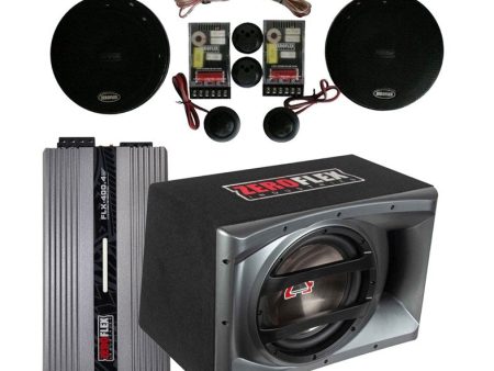 Zeroflex EFX-12P-12inch Car Subwoofer 400RMS (Loaded Enclosure) +  FLX400.4 4 X 100W @ 4 ohm 4 Channel Amplifier + Speakers EFX65C 6.5  Components with Silk Dome Tweeter (Bundle Deal) Sale