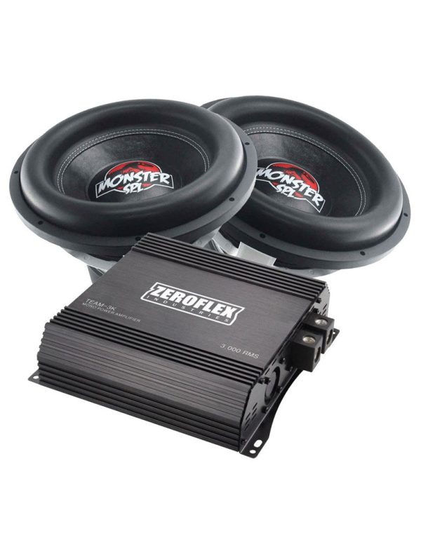 Zeroflex TREX151 15-Inch MONSTER 1650RMS SPL DVC 1 Ohm Car Subwoofer (2 Subs) + Zeroflex Team -3K 1 X 300RMS Mono Amplifier With Bass Controller (Bundle Deal) Hot on Sale