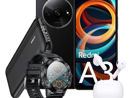 Xiaomi Redmi A3 (2024) 4GB 128GB 4G Smart Phone (Brand New) + TCL Move Audio S150 Wireless Earbuds (Brand New) + Hoco Smart Sports Watch (Y20) + Vip Fan Power Bank 2 USB, 4 Built in Cables 10000mAh (F10) (Bundle Deal) Cheap