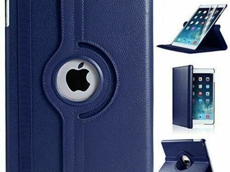 Apple iPad Air 5 5th Gen 10.9  2022 Leather Case, Rotating 360 Degree Stand Smart Cover (Navy Blue) For Cheap