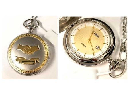 PW-201, Colibri Silver Pocket Watch with Gold Trim, Colibri 3 Hands   Date at 3 For Sale