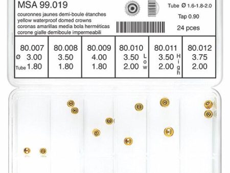 Horotec MSA 99.019 Assortment of Yellow Stainless Steel Waterproof Domed Crowns, Tap 0.90mm (24 Total Pieces) For Cheap